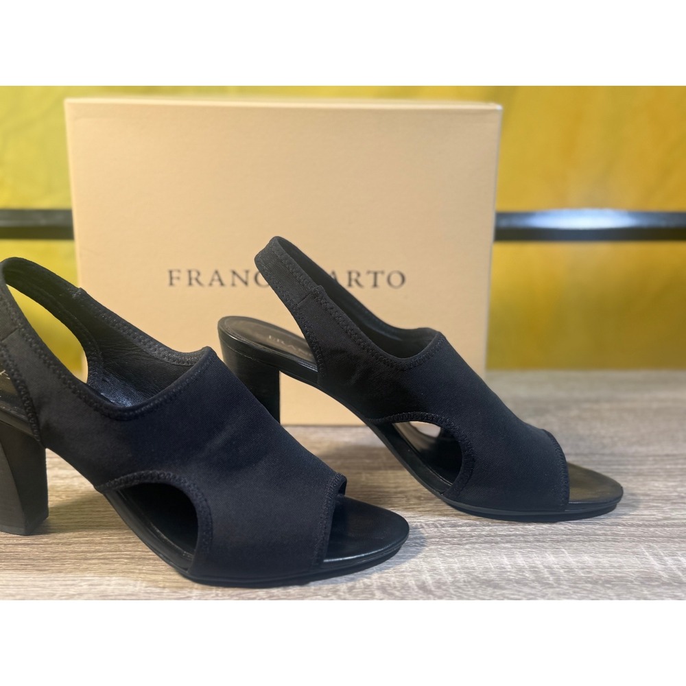 Franco Sarto Lizzy Black Elastic Block Heel Slingback Sandals 9M 37034902